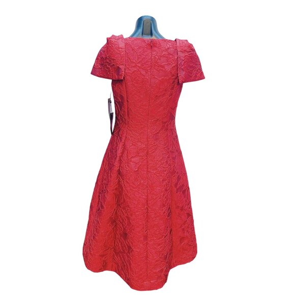 Teri Jon Rickie Freeman  Exclusive Textured A-Line Dress Short Sleeves Size 4 - Picture 6 of 9